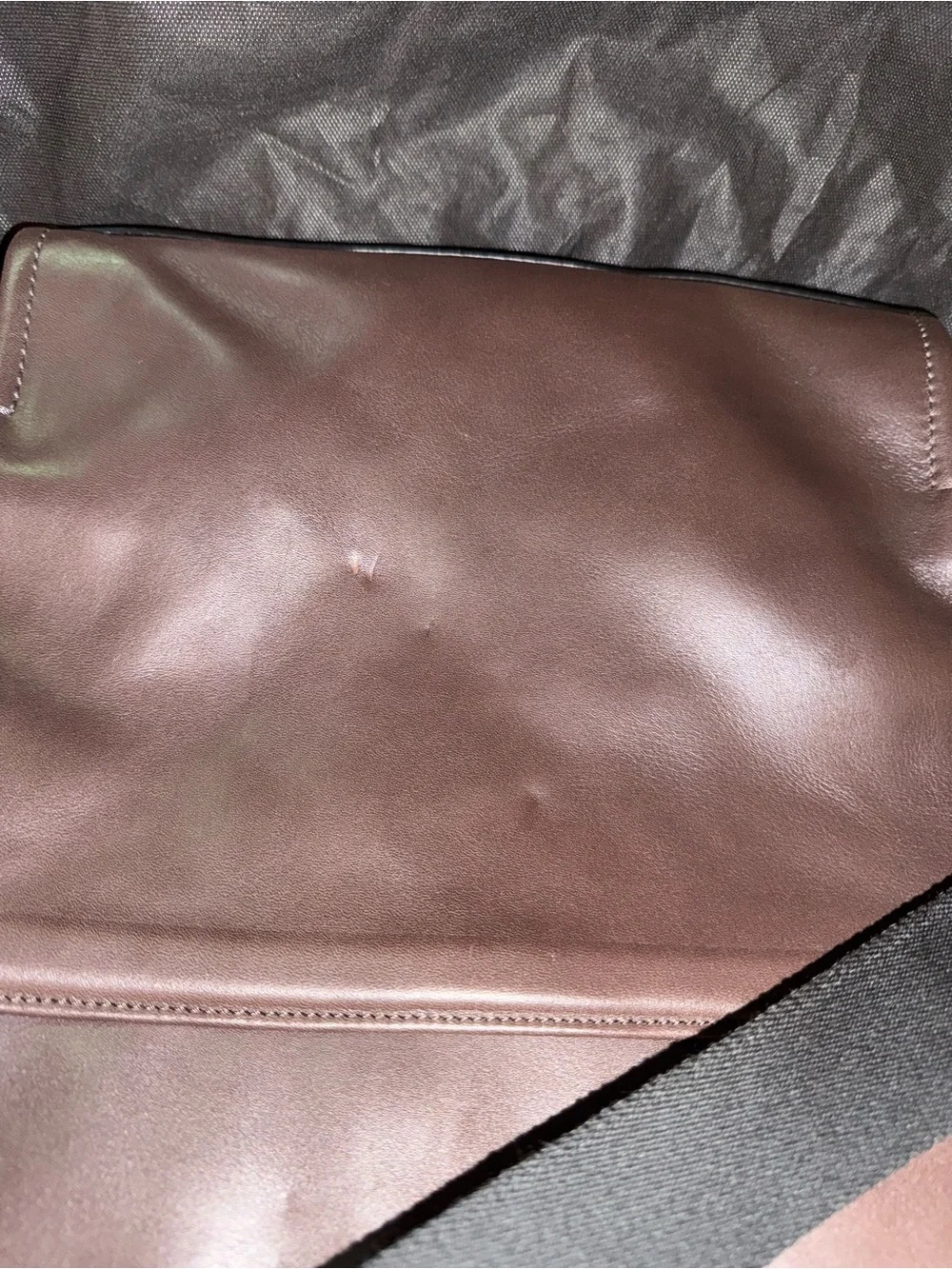 Tumi Dark Brown Leather Messenger Bag with Black Strap